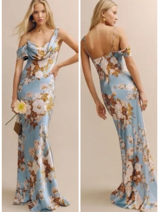 Reformation Dresses & Skirts - REFORMATION Ronda Silk Blue Max Floral Dress in Serene SZ US 6 NWT